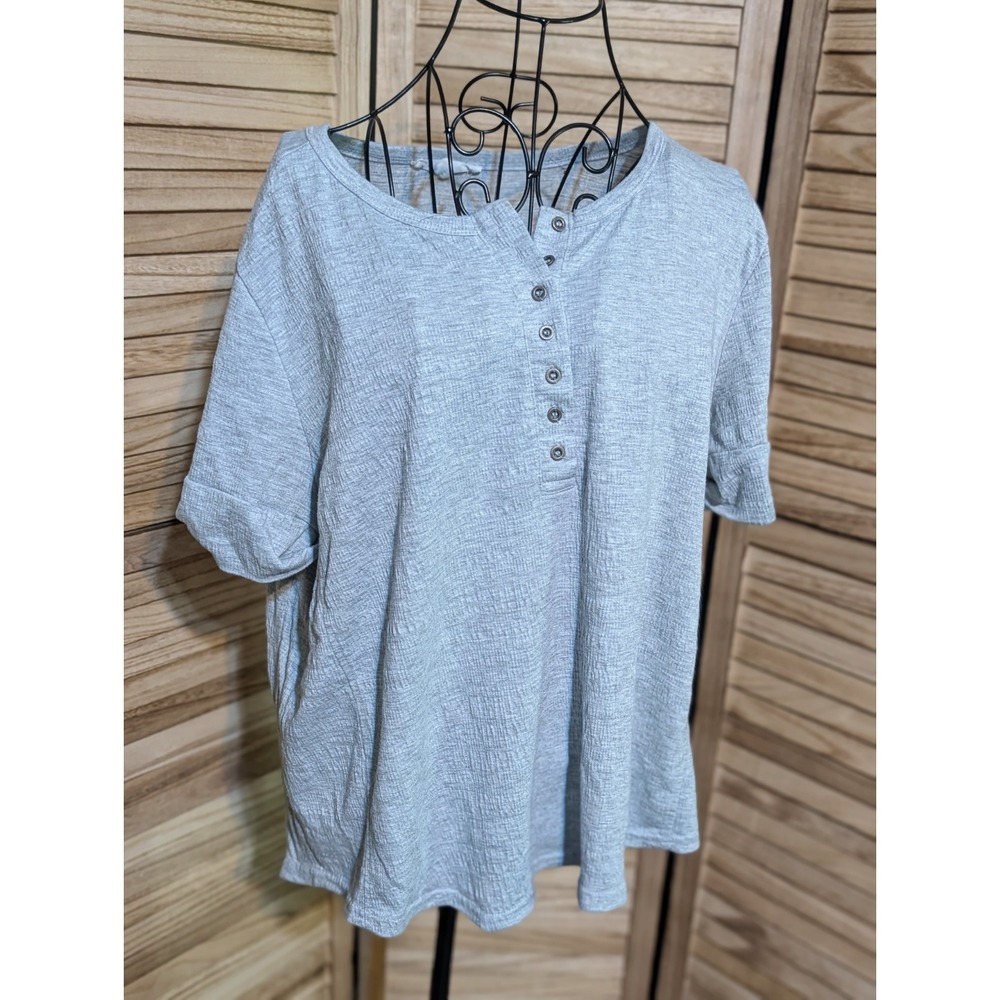 Jane And Delancey Women's Half Button Shirt Top Short Sleeve Size XL Gray Color
